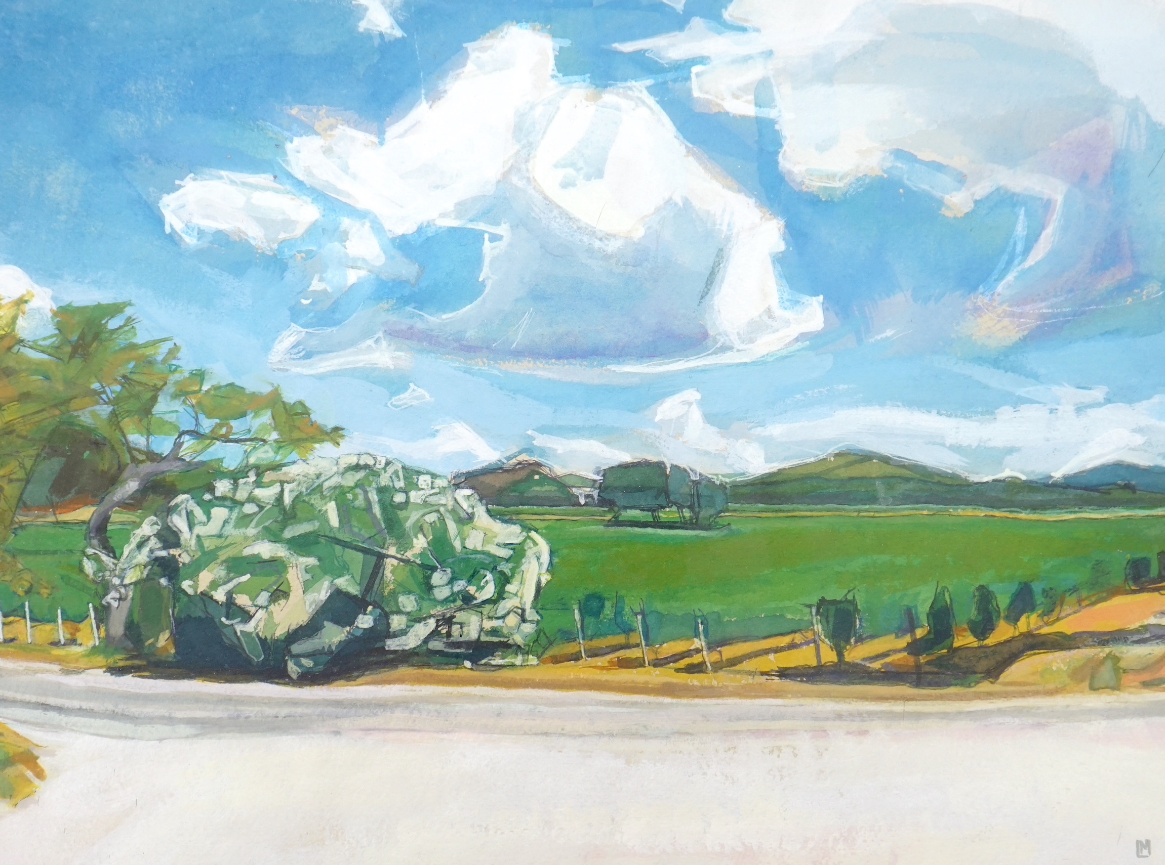 Lisa Micklewright, watercolour, 'View near Bregacon', monogrammed, 26 x 35cm